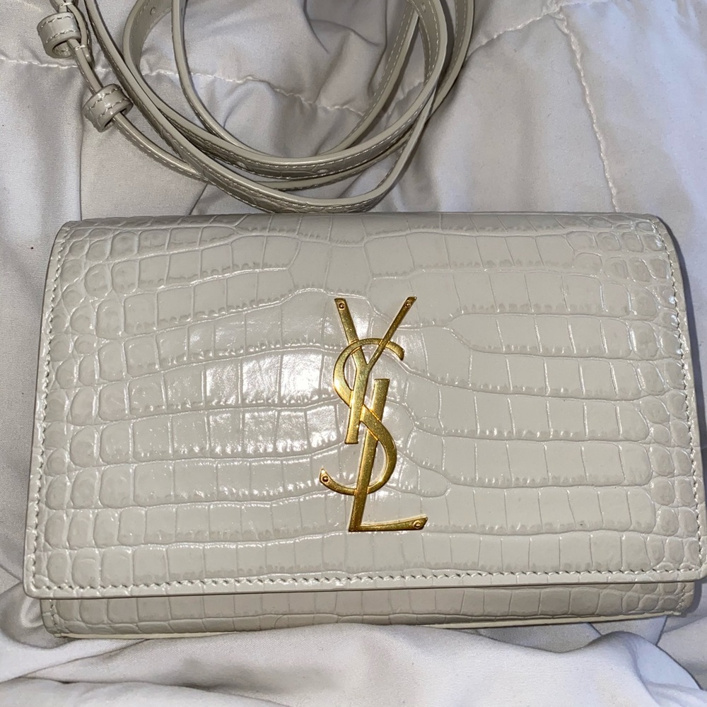 SOLD Rare Saint Laurent Kate Belt Bag - White Croc